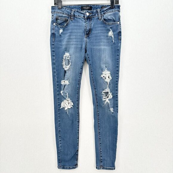 Judy Blue Jeans Womens 7 28 Skinny Blue Stretch Denim Crochet Distressed Grunge - Picture 1 of 14